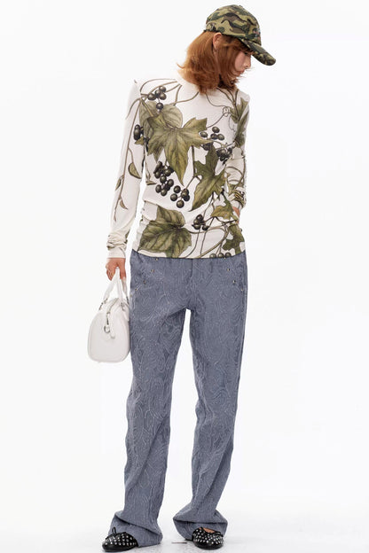 Grape Print Round Neck Sweater