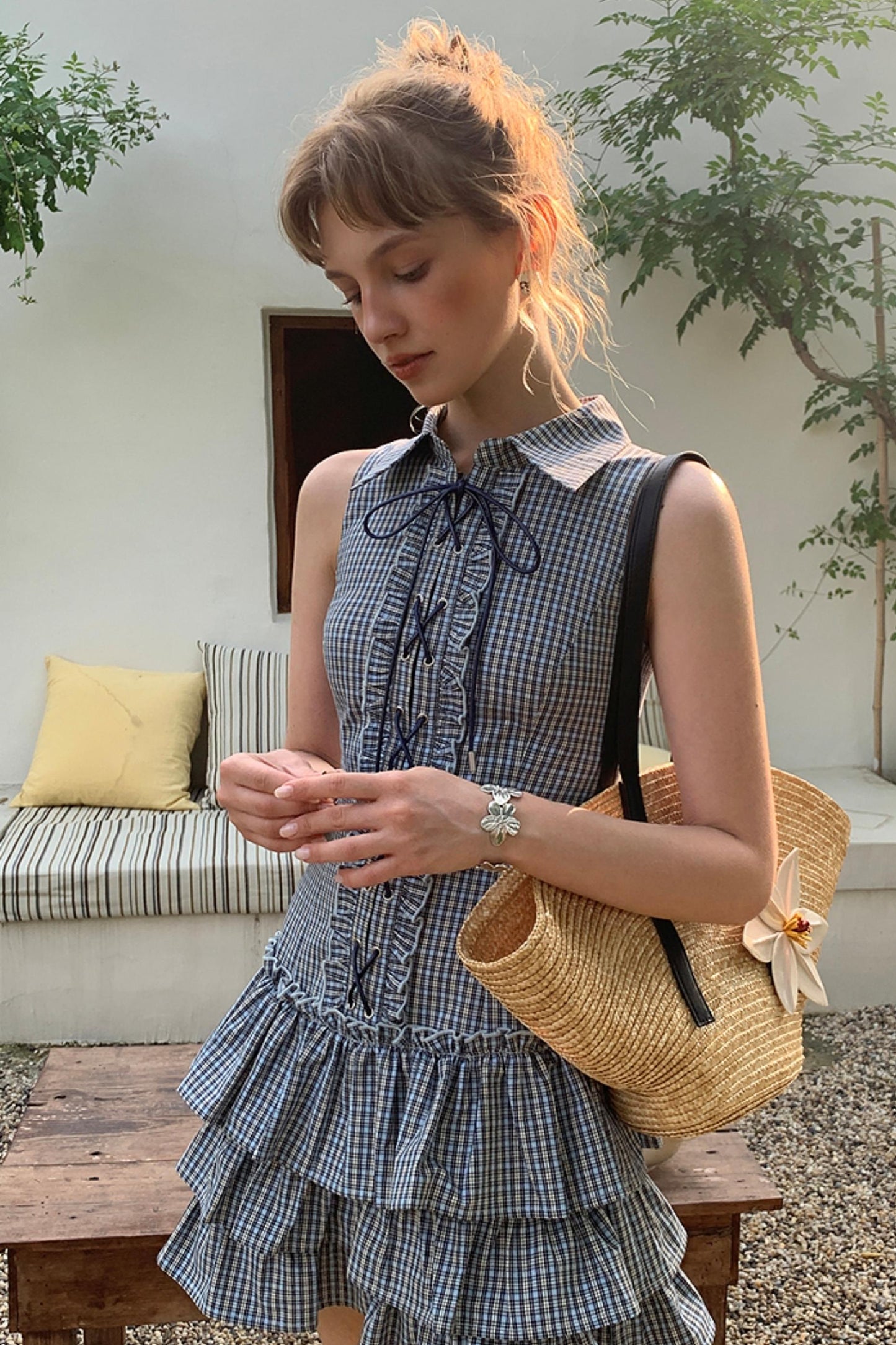 Uena Navy Check Puffy Dress