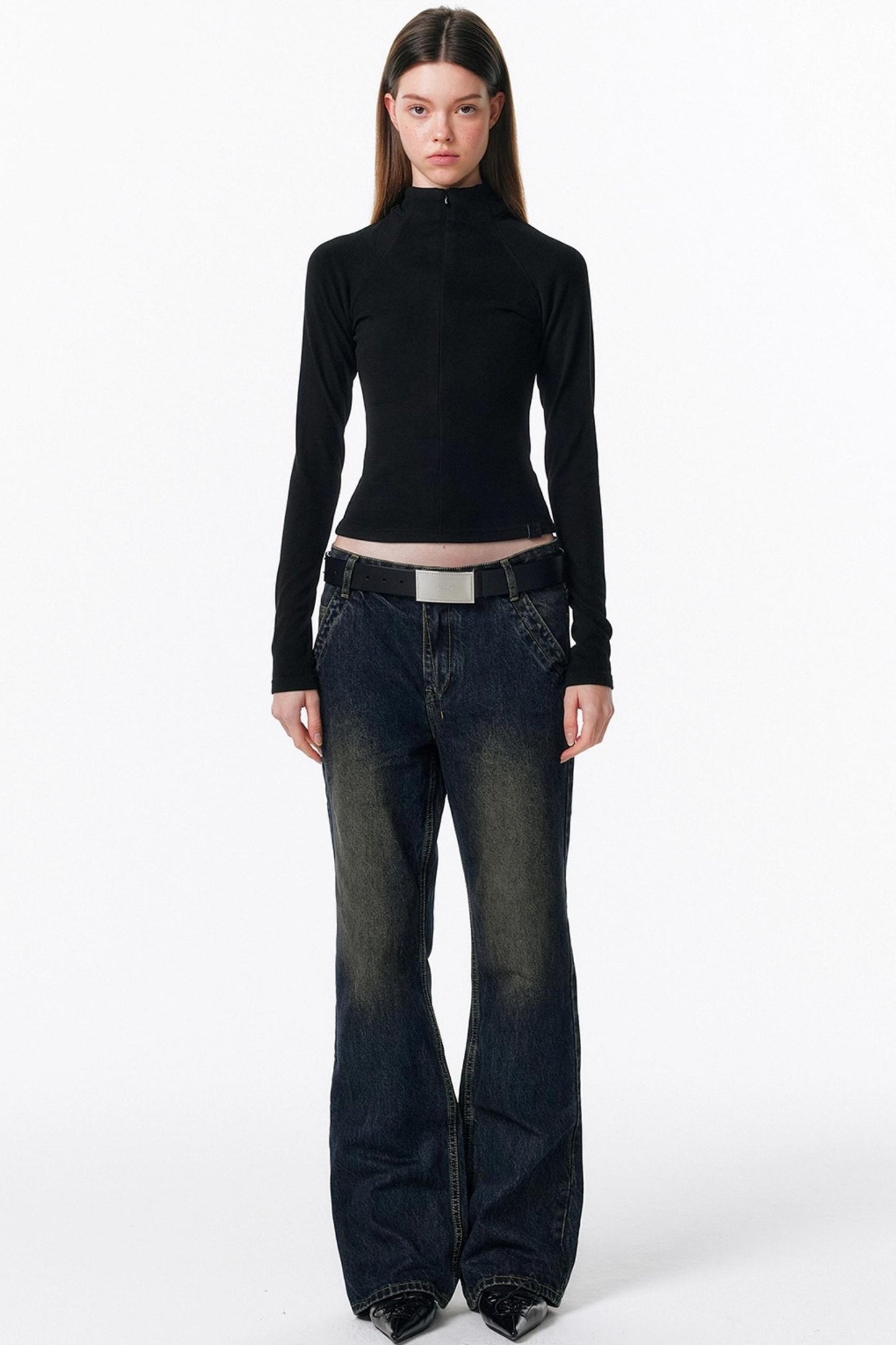 Retro Washed Micro-Flared Jeans