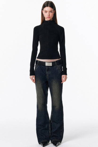 Retro Washed Micro-Flared Jeans