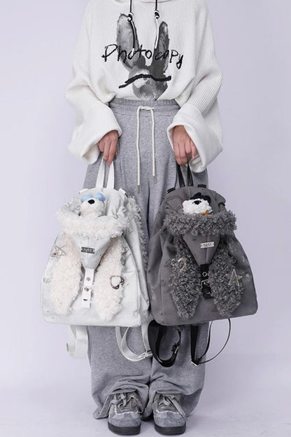Cute Furry Rabbit Ears Backpack