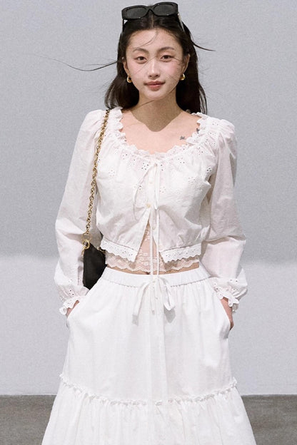 Cotton Strappy White Shirt Two-Piece Set-Up