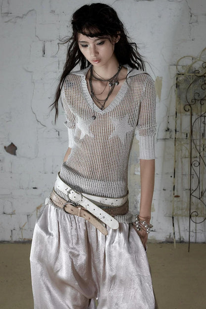 Hollow Star Knit Top