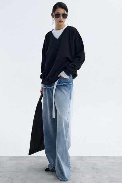 Black V-Neck Winter Top