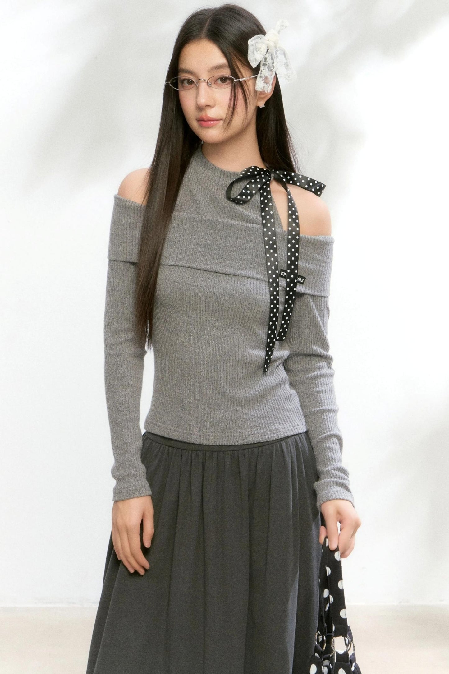 Polka Dot Knitwear Sweater Skirt Set-Up