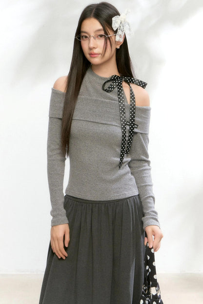 Polka Dot Knitwear Sweater Skirt Set-Up