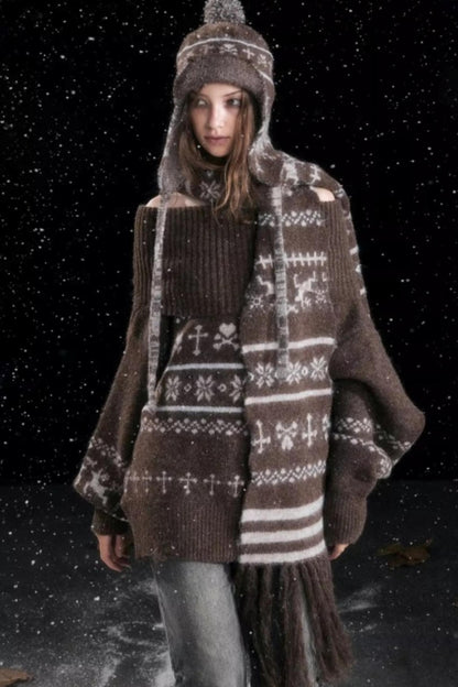 Knitted Snowflake Earflap Hat