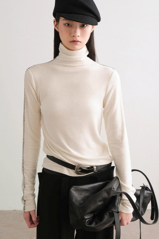 Color-Block High Neck Knit Top