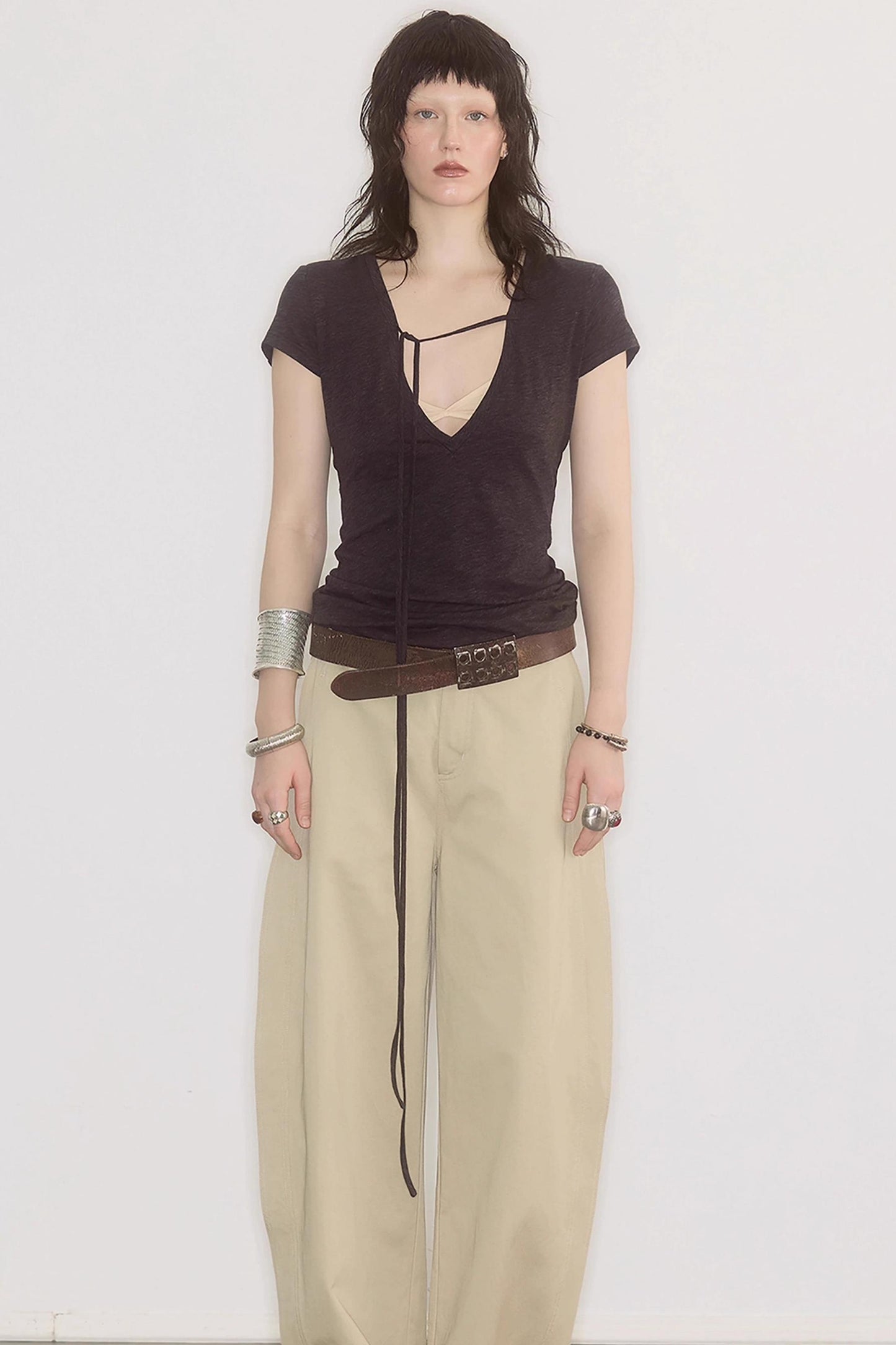 Deep V-neck Layered T-shirt