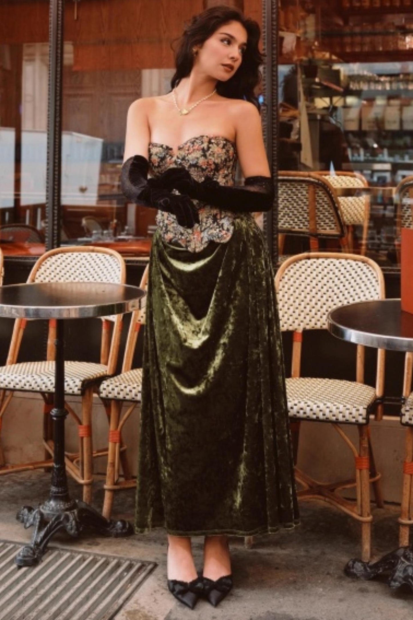 Emerald Velvet Lace Skirt Set-Up