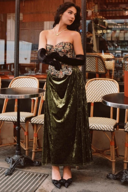 Emerald Velvet Lace Skirt Set-Up