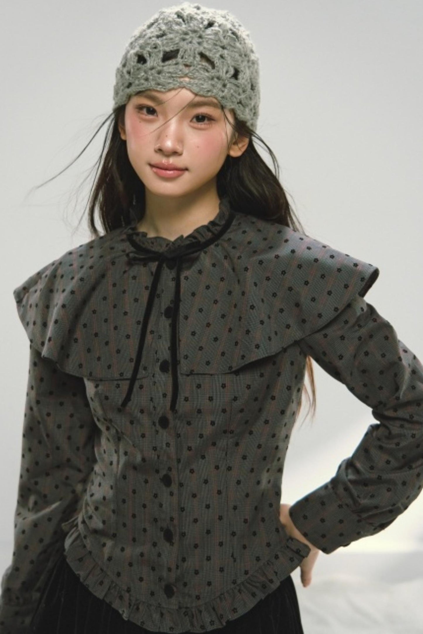 Plaid Velvet Floral Cape Top