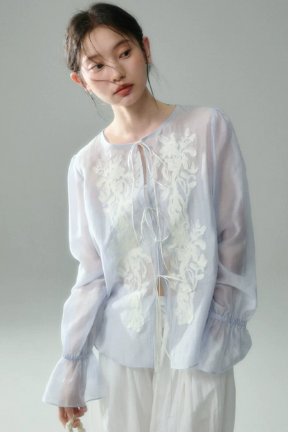 Embroidered Tencel Linen Blouse