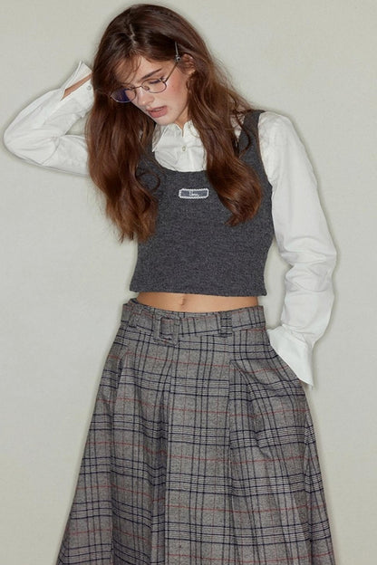 Gray Lace Cropped Knit Vest