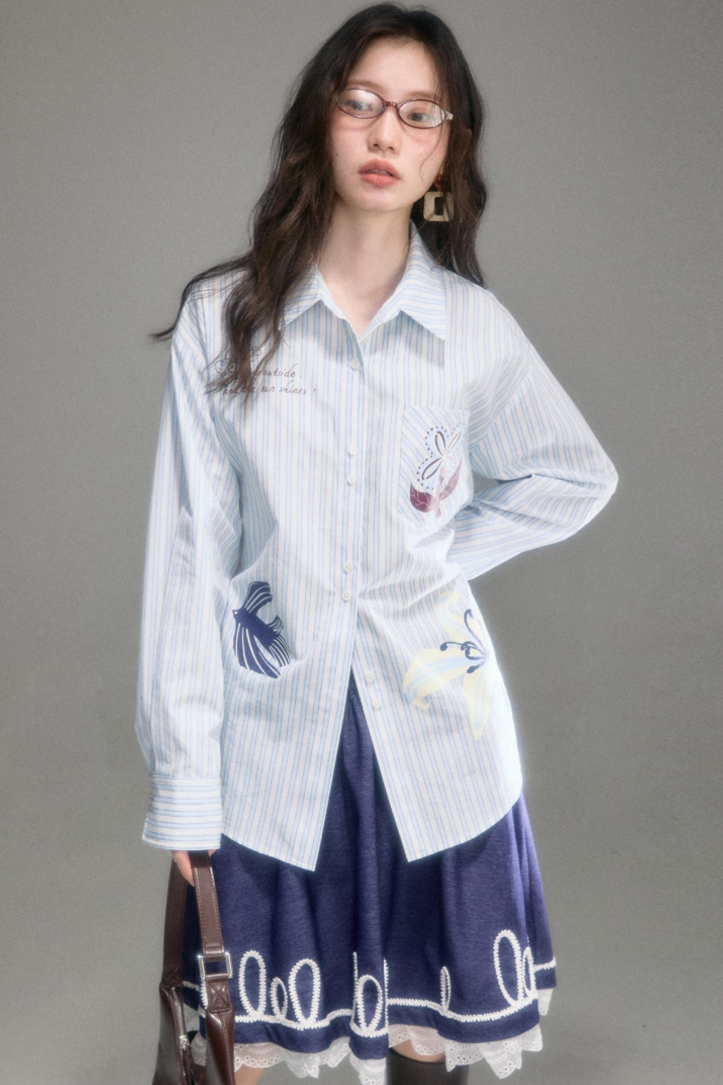 Embroidered Patchwork Denim A-Line Skirt