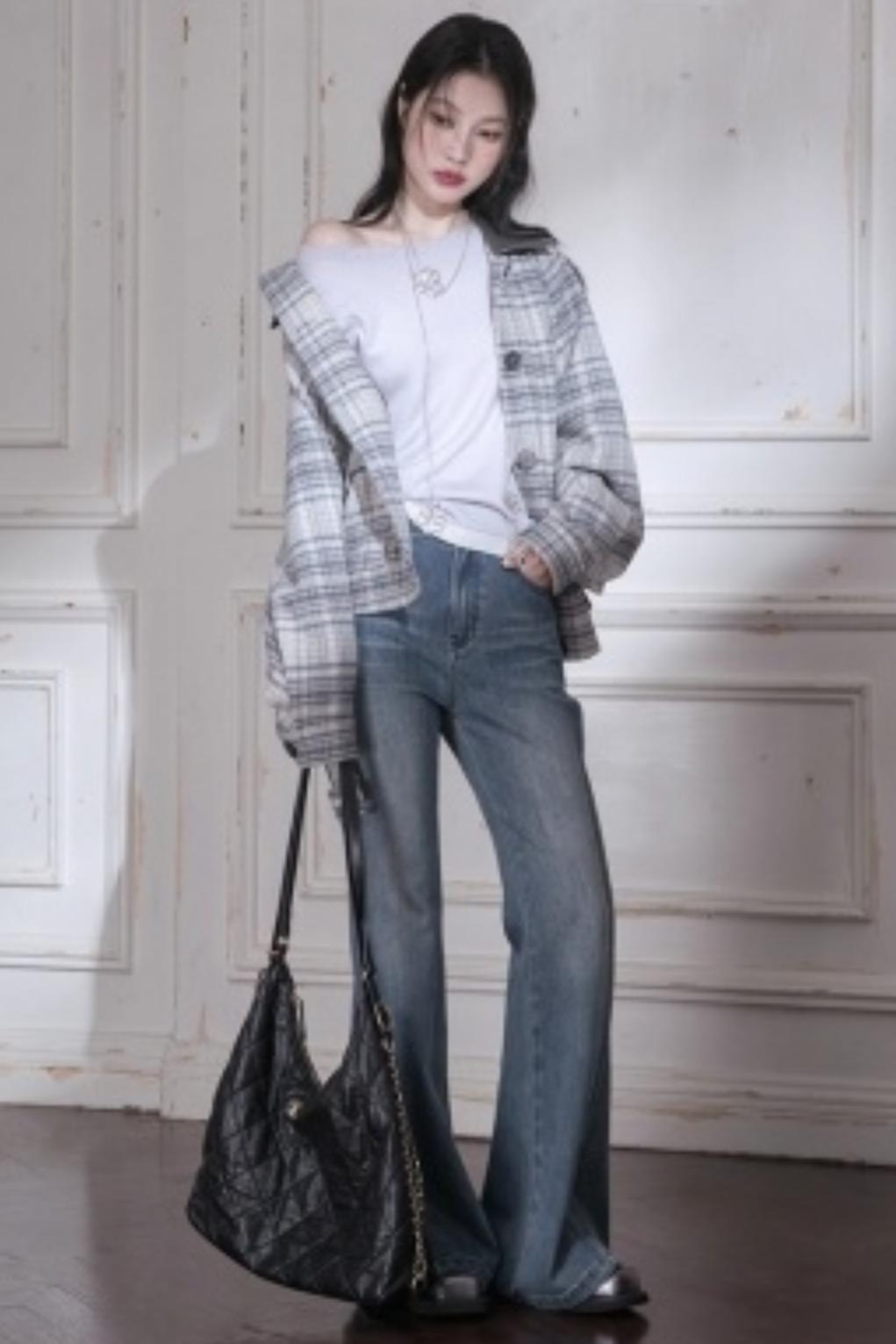 Slim Split Denim Flared Pants