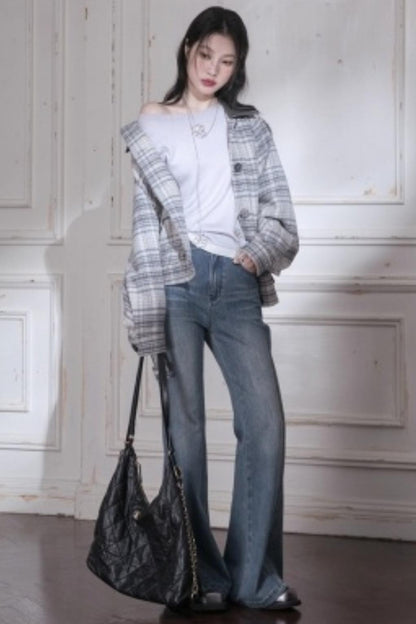 Slim Split Denim Flared Pants