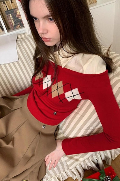 Diamond Pattern Merino Wool Sweater