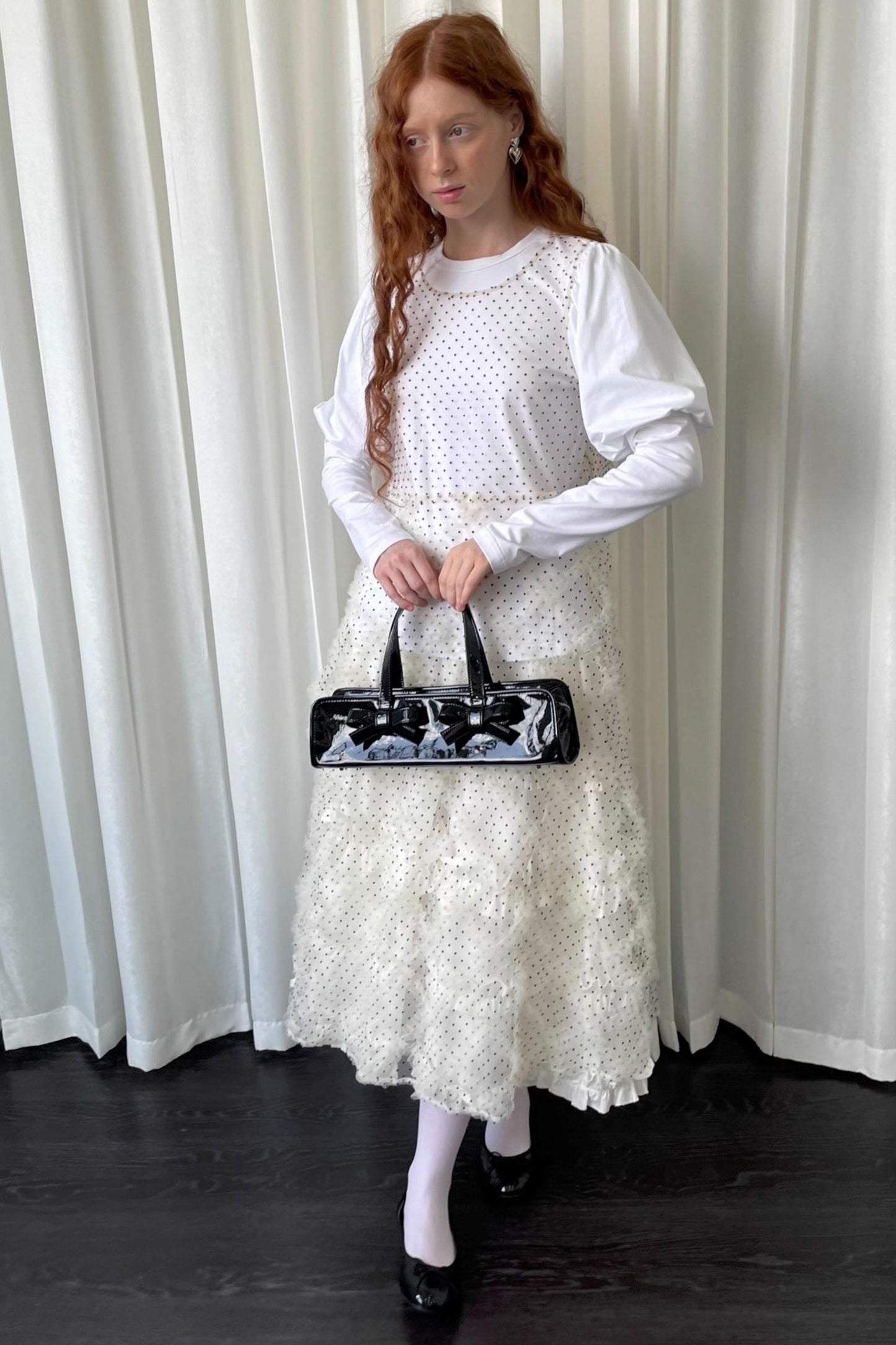 Lace Mesh Polka Dot Flocked Sundress