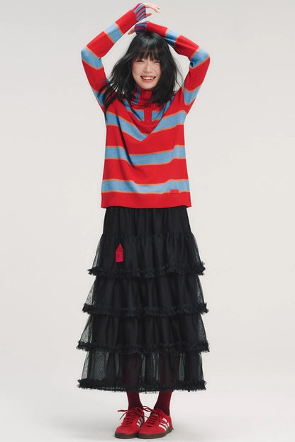 Color-Blocked Striped Knit Sweater