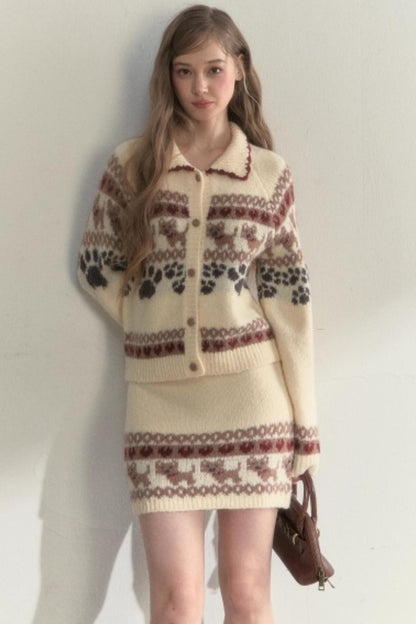 Vintage Preppy Style Knit Sweater Set-up