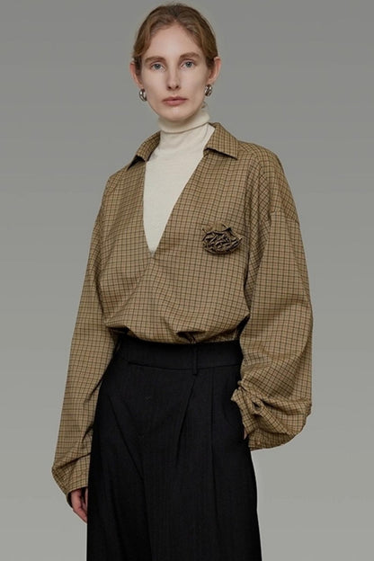 Vintage Fall V-Neck Striped Shirt