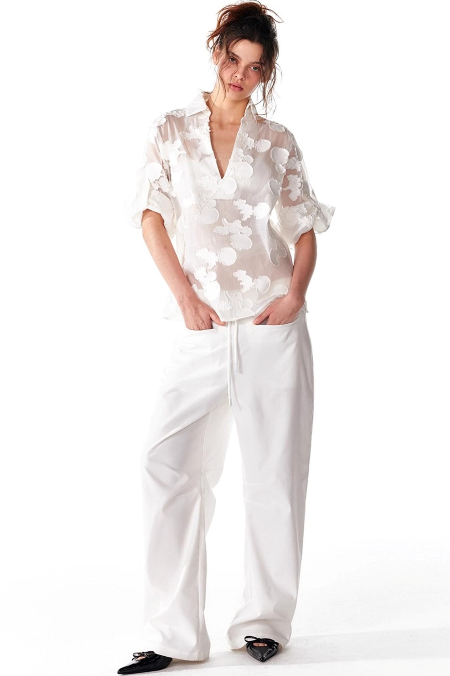 Organza V-Neck Pullover Top