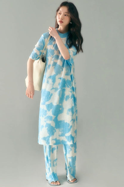 Monsoon Waves Blue Tie-Dye Dress Set-Up
