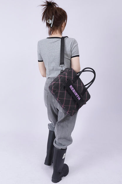 Plaid Denim Laptop Bag