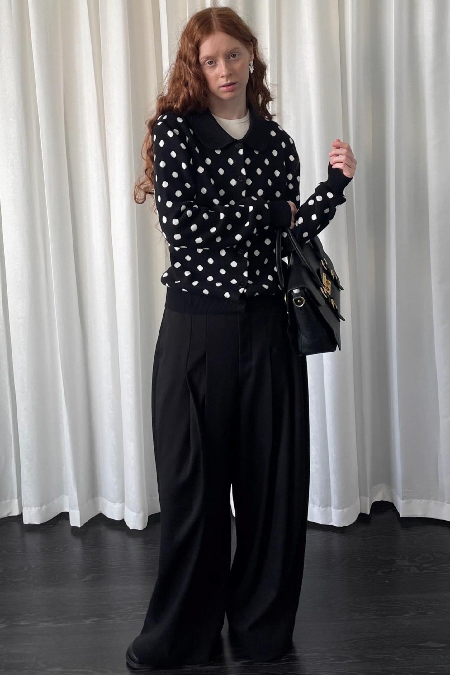 Polka Dot Doll Collar Knitted Cardigan