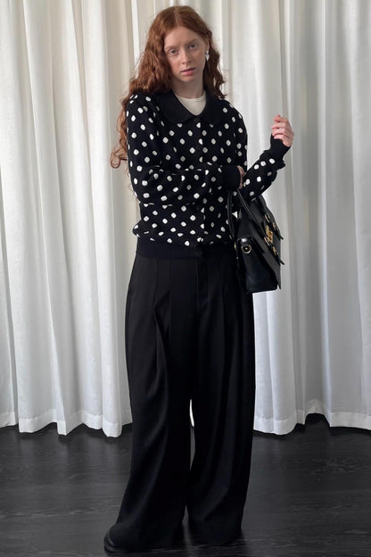 Polka Dot Doll Collar Knitted Cardigan
