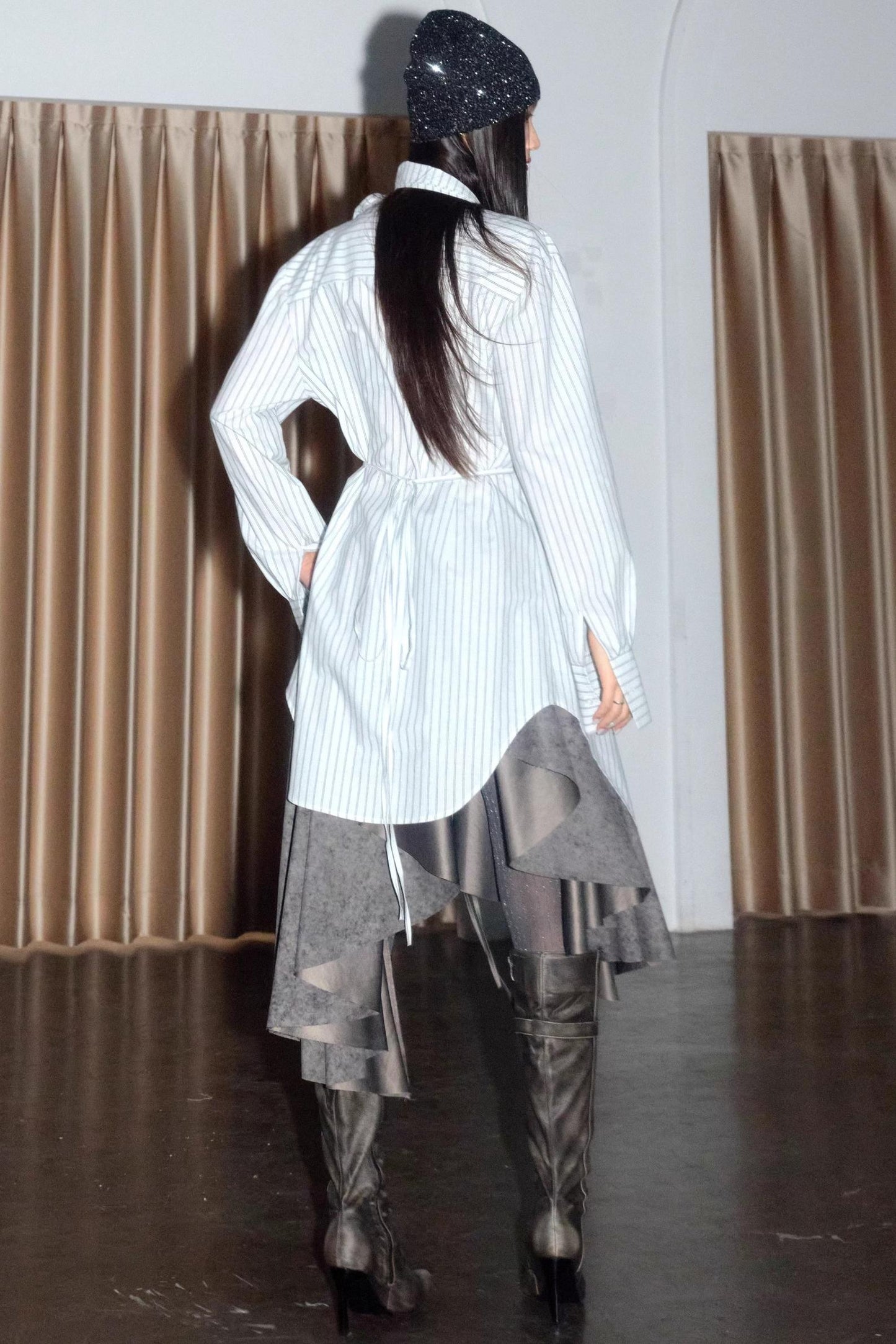 Lace-up Striped Cotton Shirt