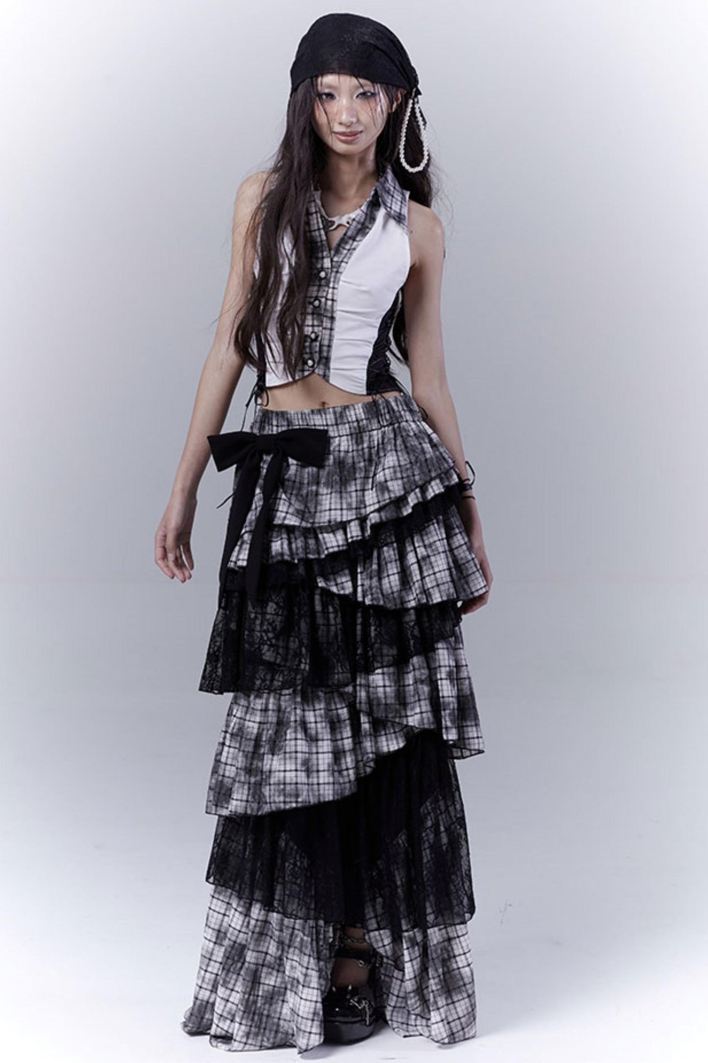 Wilderness Lace-Trimmed Plaid Bustier Skirt