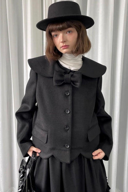 Black Woolen Bow Coat