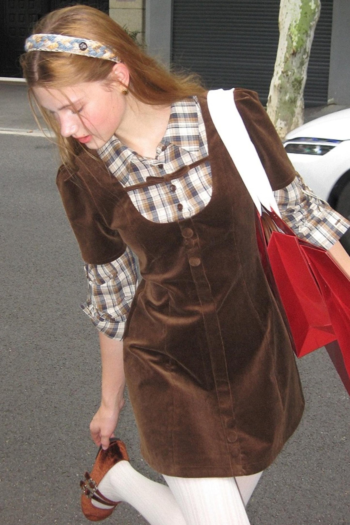 Brown Plaid Corduroy Dress