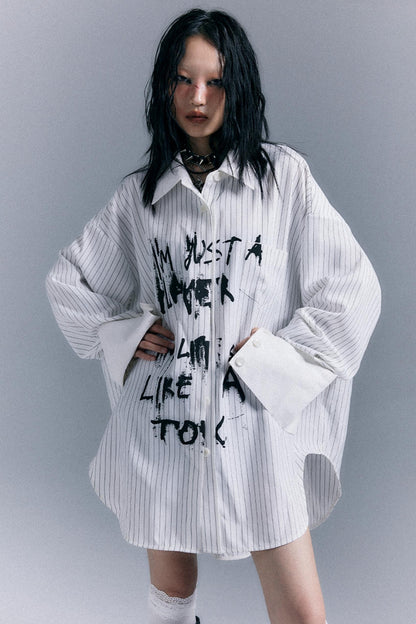 Graffiti Print Striped Long-Sleeved Shirt