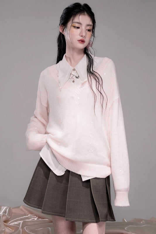 Star Pink V-Collar Sweater