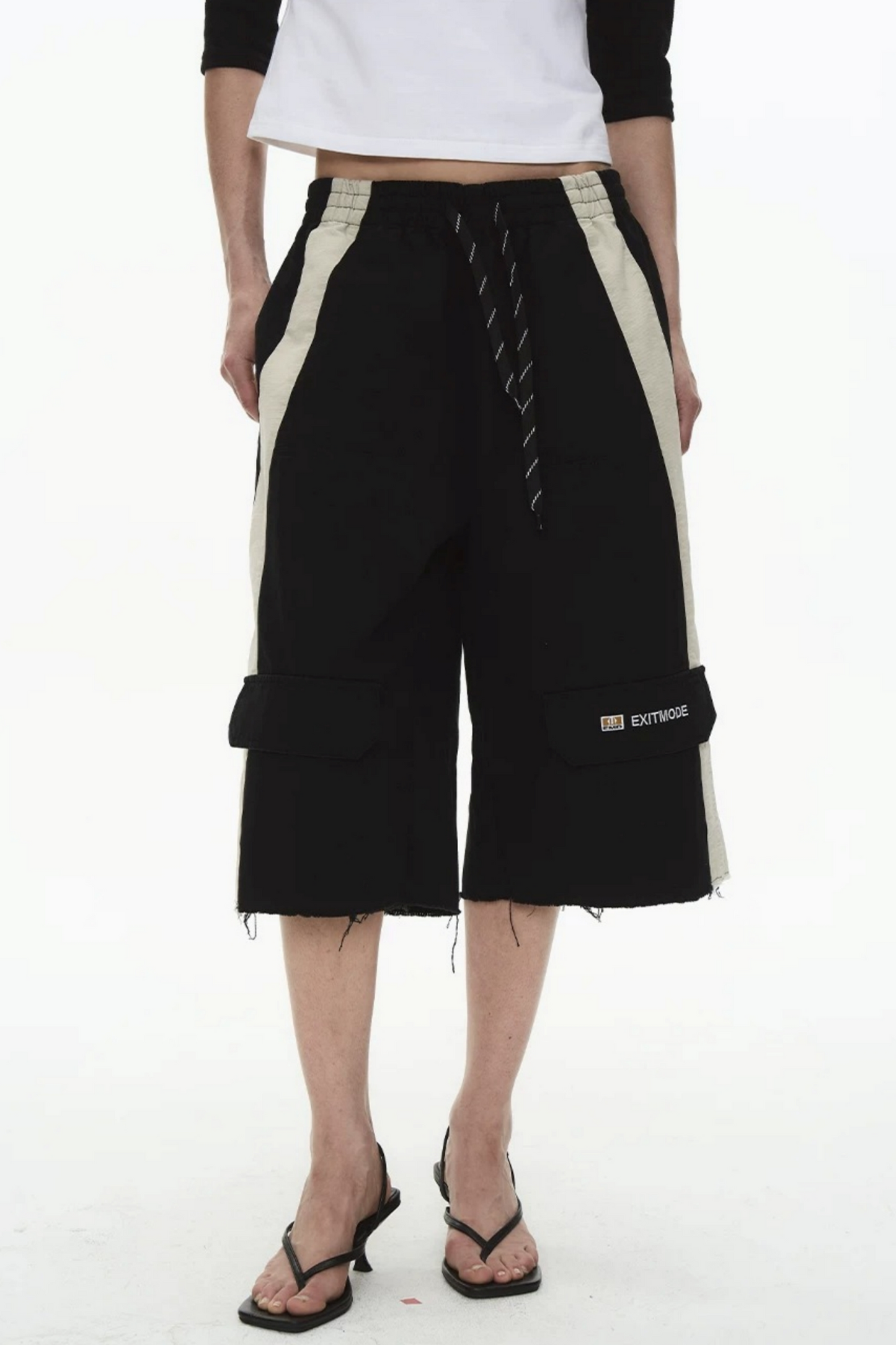 Washed Distressed Patchwork Shorts
