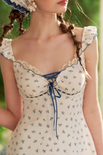 Blue Star Flower Knitted Floral Slip Dress