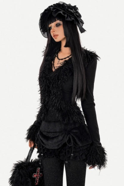 Black Furry Knit Cardigan