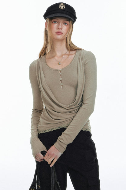 Pleated Lace Knit Top