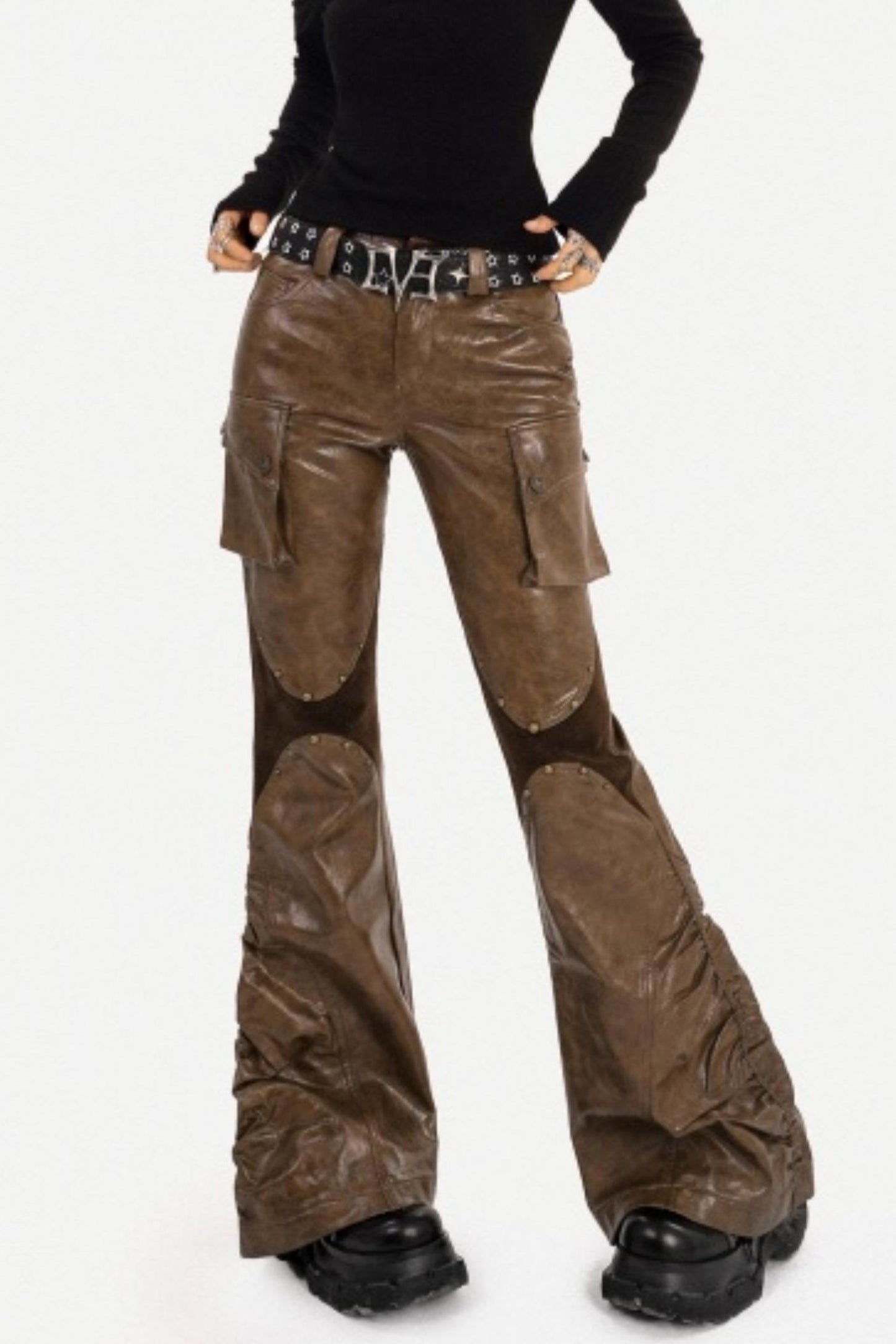 Retro Coffee Leather Pants