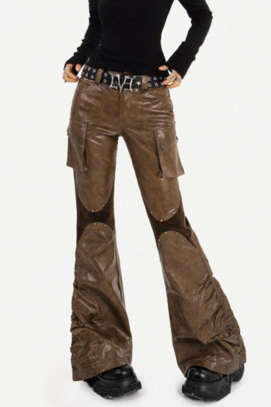 Retro Coffee Leather Pants