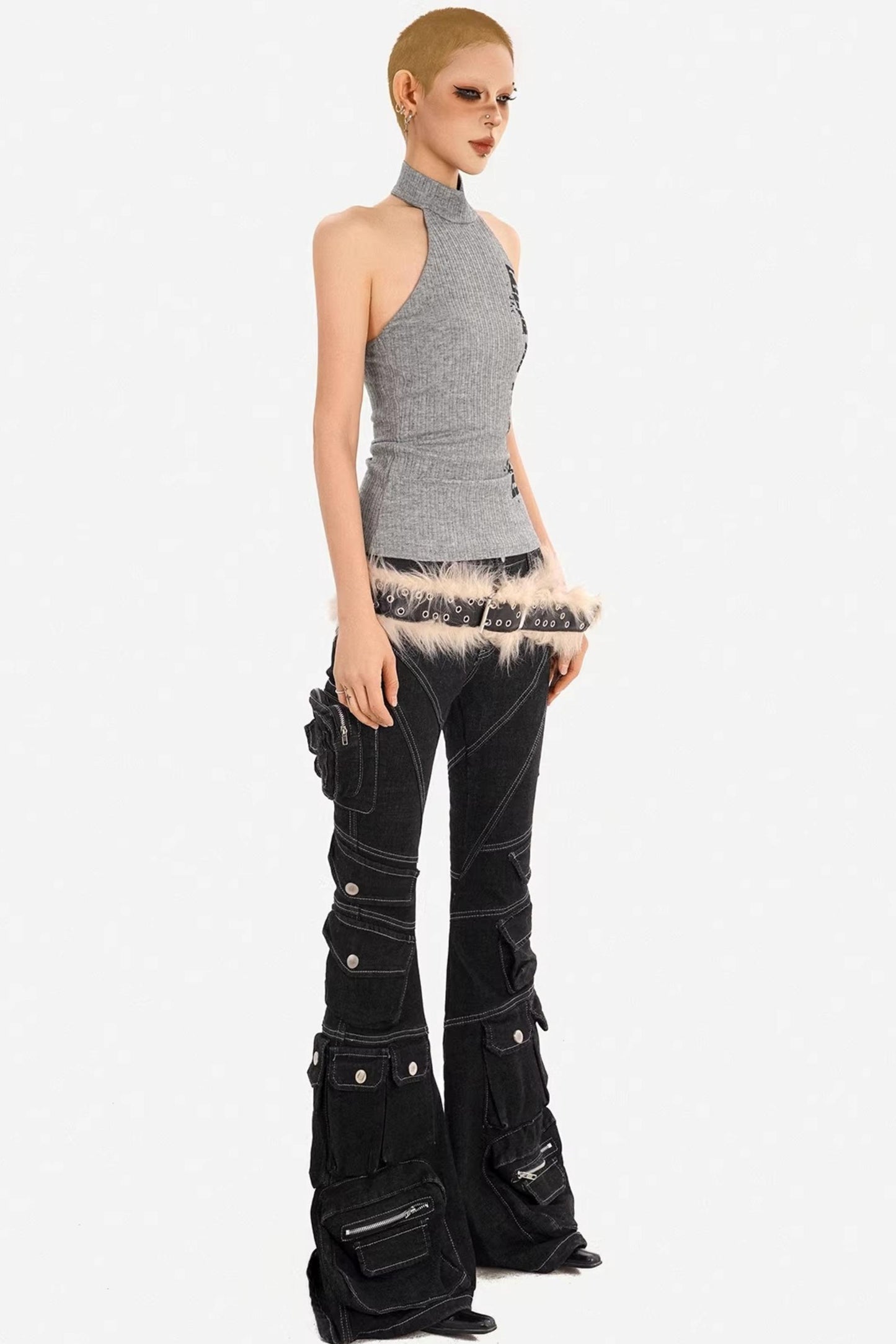 Knitted High-Neck Halter Top