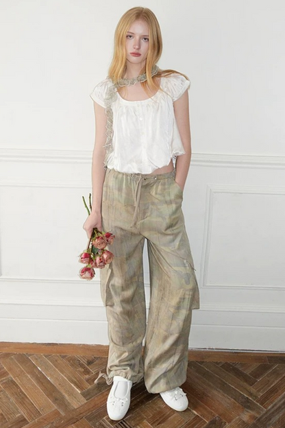 Distressed Camouflage Parachute Pants
