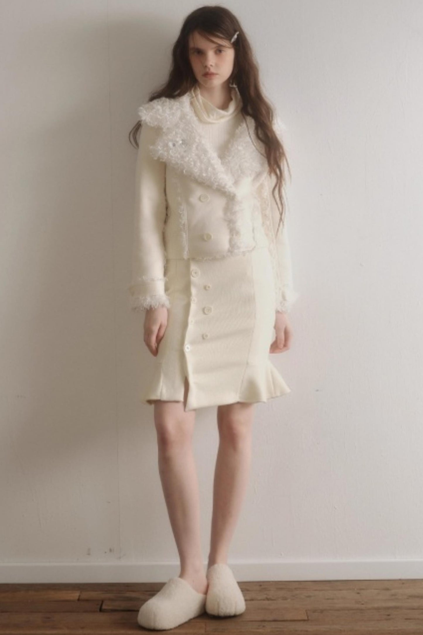 Suede Woolen Fishtail Suit Set-Up