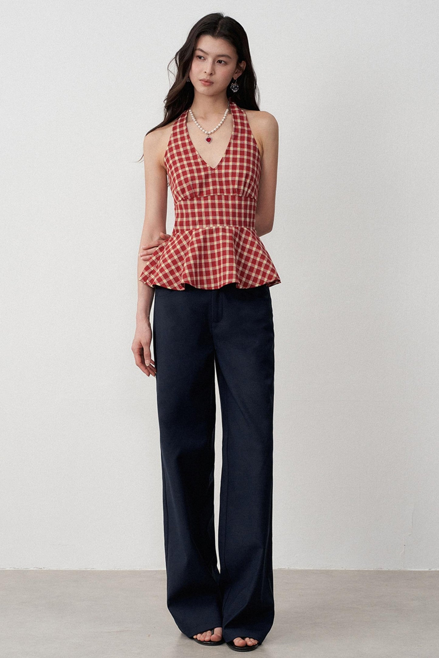 Resort Plaid V-Neck Halter Camisole