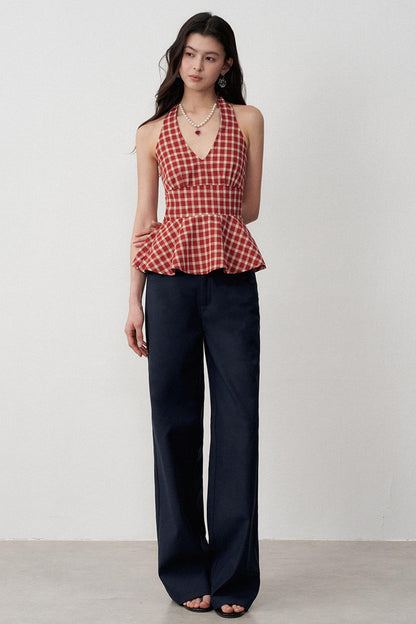 Resort Plaid V-Neck Halter Camisole