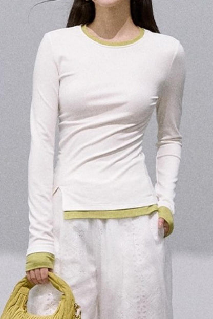 Slim Contrasting Knit Pullover Top