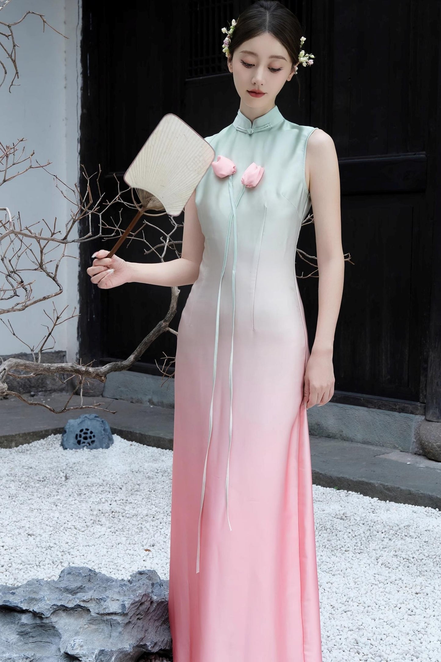 Romantic Floral Cheongsam Dress